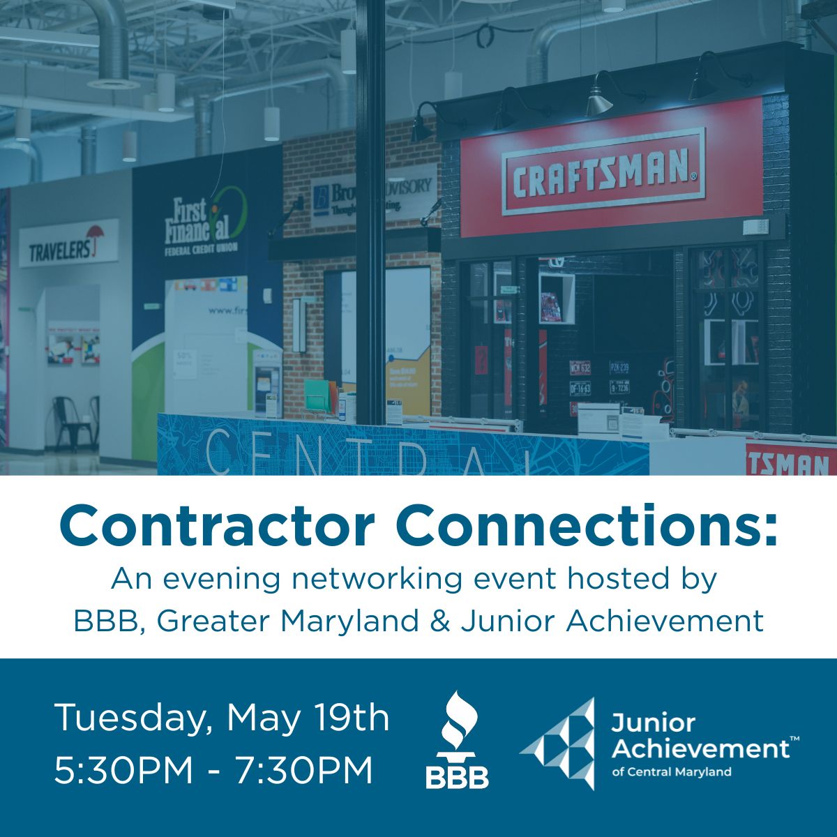The square Junior Achievement promotional graphic for the second Contractor Connections event.
