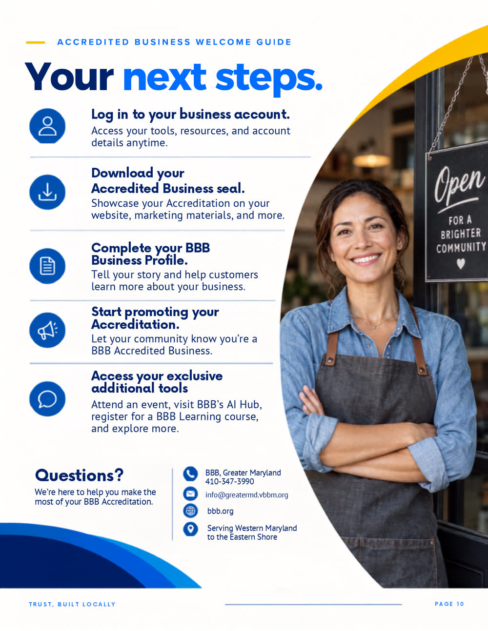 Guide page: your next steps, with the Greater Maryland office contact details.