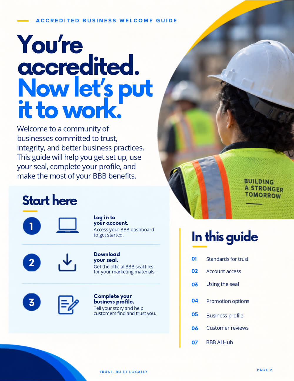 Guide page: You are accredited. Now let us put it to work, with the start-here steps and the guide's contents.